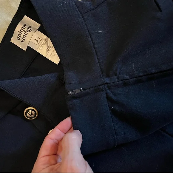 Unique Vintage Navy Trousers with Button Accent - Picture 5 of 7